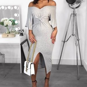 Grey tie knot ribbed dress